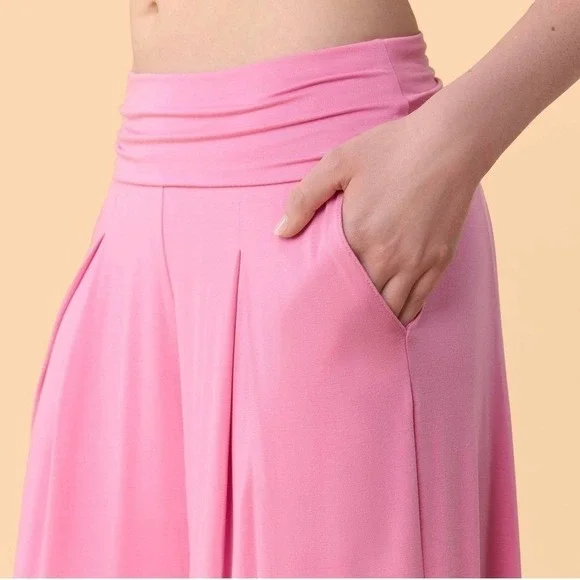 New Blogilates Women's Homebody Foldover Wide Leg Pants Pink Large (8-10) - Picture 5 of 8